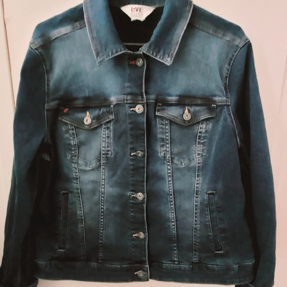 Ellen DeGeneres LOVE Canada Denim Jacket | Maple Leaf Graphic | Stretch | Size L
